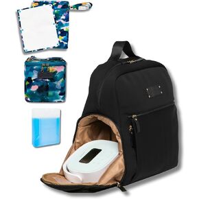 Sarah Wells Fiona Neoprene Breastpump Backpack (Black), Cold Gold Breastmilk Cooler and Pumparoo Wet/Dry Bag (Aquarelle) Bundle