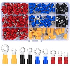 200 Pcs Mixed Quick Disconnect Electrical Ring Terminals, Insulated O Ring Crimp Terminals Connectors, Electrical Wire Crimp Terminals Connectors Assortment Kits