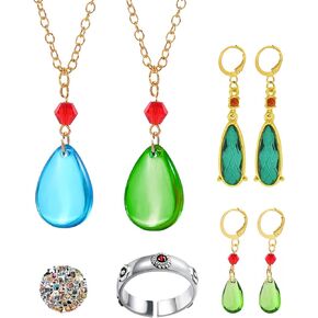 25 pcs Howl's Earrings Moving Castle Necklace Ring Set Water Drop Shape Pendant Anime Stickers