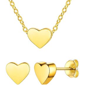 ChicSilver 18K Gold Plated Sterling Silver Dainty Small Heart Pendant Necklace and Stud Earrings Jewelry Set for Women Girls