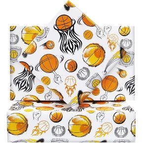 Geluode Basketball Wrapping Paper for Boys Men Kids, 4 Sheets Basketball Wrapping Paper 28x20 Inches, Sports Basketball Gift Wrap Paper for Sport Events Basketball Birthday Party Baby Shower Holiday