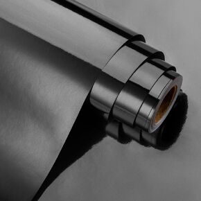 Burymento Metallic Black Wrapping Paper Roll,Solid Color Gift Wrap Paper with Mirror Gloss for Birthday,Party,Wedding,Holiday,Baby Shower,Valentine's Day（17 Inches x 32.8 Feet 1 Roll）