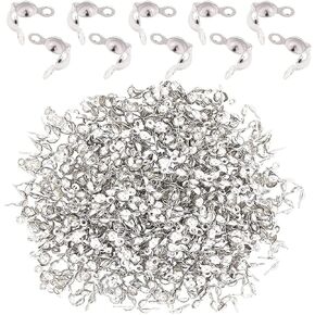 500 Pieces Crimp Beads Calotte Ends Knot Covers for DIY Bracelet Jewelry Making, 5 Colors Clamshell Fold-Over Metal Plated Open Bead Tips Endcaps
