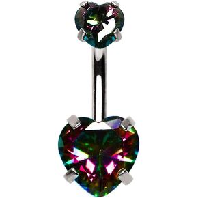Amelia Fashion 14GA Double Vitrail Medium Heart Prong Set Prong Set Belly Button/Navel Ring Internally Threaded 316L Surgical Steel