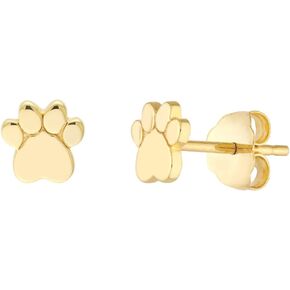 14K Solid Gold Stud Earrings - Dainty Real Gold Paw Print Earrings - Minimalist Small Gold Studs For Women Girls