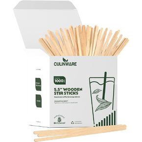 CulinWare Birch Wood Coffee/Beverage Stirrers Eco-Friendly Great For Your Coffee Nook. (1000, 5.5")