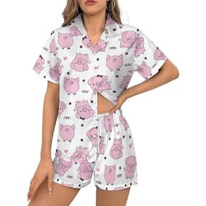 Womens Pajama Sets 2 Piece Short Sleeve Soft Satin Sleepwear Button Down Loungewear XS-2XL