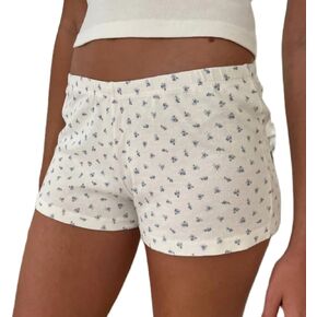 Womens Y2K Pajama Shorts Low Waist Striped Boxer Shorts Cute Lounge Floral Pj Shorts Bottoms Comfy Sleep Shorts