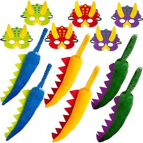 Tigerdoe Dragon Costume-Dragon Party Set- 6 Dragon Tails & 6 Dragon Masks for Kids -Dinosaur Costume- Dino Theme Party