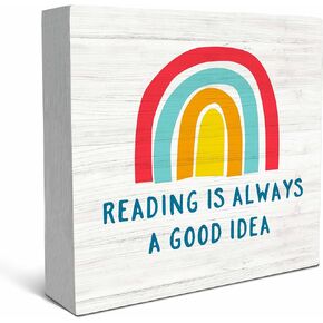 Reading Is Always A Good Idea Wood Box Sign Desk Decor, Boho Rainbow Decor, Reading Nook Sign Decor, Gifts For People Who Like To Read, Classroom Decor, Reading Corner Shelf Table Decor