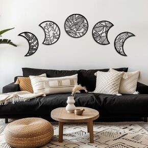 Walasis Moon Decor Above Bed - Wooden Leaf Wall Decoration Aesthetic Moon Hanging Decor for Bedroom Living Room Bathroom Kitchen Nursery