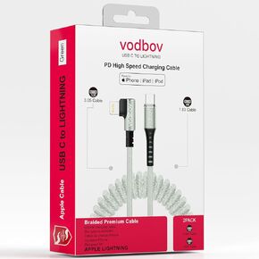 Coil Lightning to USB-C Cable 8ft to 2ft 90 Degree Right Angle Ultra-Strong Mfi Certified Fast Charging Cord Sage