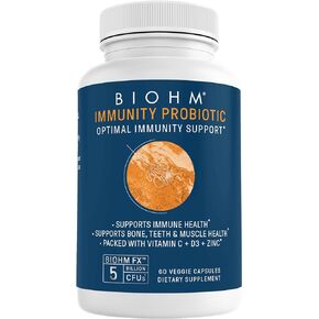 BIOHM Immunity Probiotic 5 Billion CFU, Supports Immune Health, Natural, Vitamin C, D3, Zinc, Shelf Stable, Non-GMO, Vegan, for Women and Men, 60 Capsules