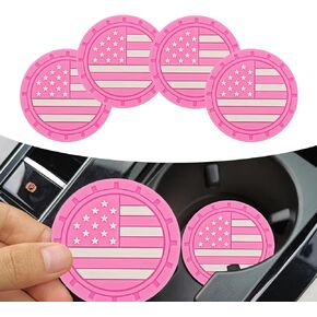 4 PCS Car Cup Holder Coasters, American Flag Anti-Slip Shock-Proof Pad, 2.75In Waterproof Creative Embedded Drink Mat, Universal for Most Cars (Black)