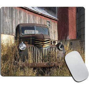Old Vintage Farm Truck Mouse Pad,Rustic Retro Barn Mouse Pad, Washable Square Cloth Mousepad for Office Laptop, Non-Slip Rubber Base Mouse Pads for Wireless Mouse, Computer Mouse Pads for Desk