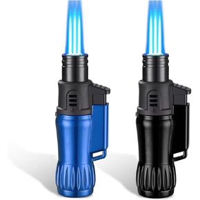 Lighter, 2pcs/Set Triple Jet Flame Torch Lighter,Bend Head Design Refillable Butane Gas Lighters, Jet 3 Flame Windproof Lighters for Candle,Indoor,Kitchen,Outdoor,Camping(Without Butane)-Black+Black