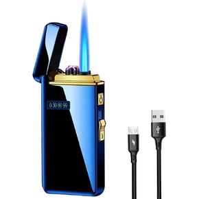 Arc Lighter, Jet Flame Torch Lighter Electronic Lighter Refillable Butane 2 in 1, USB Rechargeable Lighter with Battery Indicator Windproof Infinity Electric Lighter Cycle Charge Plasma (Ice Black)
