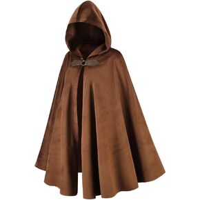 L'VOW Gothic Medieval Velvet Hooded Cloak Cape - Renaissance Vintage Capelet for Halloween Sorcerer Costume