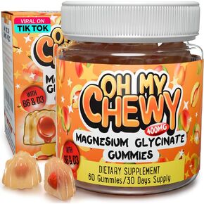 Magnesium Glycinate Gummies 400MG - High Absorption Magnesium with B6 & D3 - Promote Sleep, Calm Mood and Digestion - 60 Chews with Peach & Mango - Vegan, Non-GMO