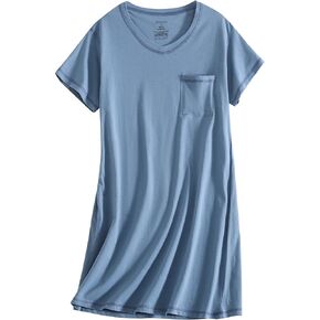 PNAEONG Womens Cotton Nightshirt Soft Nightgowns Short Sleeve Casual Pajama Dress Sleepwear with Breast Pocket S-3XL