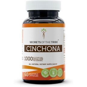 Secrets of the Tribe Cinchona 60 Capsules, 1000 mg, Wildcrafted Cinchona (Quinine, Quina, Cinchona officinalis) Dried Bark (60 Capsules)