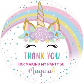Unicorn Stickers Unicorn Party Favors Stickers 2 Inch Waterproof Round Self Adhesive Thank You Stickers 60PCS Birthday Sticker for Kids Girls Envelope Seal, Gift Bags, Gift Wrapping