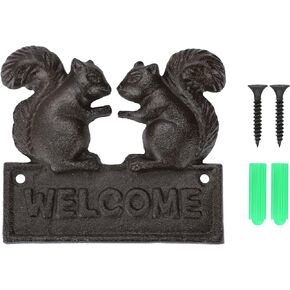 Sumnacon Small Welcome Sign for Door Wall Mounted Welcome Sign with Screws,Cast Iron Welcome Sign Plaque for Wall Decor Rustic Brown Animal Welcome Sign for Front Porch Entrance Door Gate