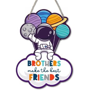 BSIKAIK Space Decor for Boys Room Space Themed Bedroom Decor Space Astronaut Door Sign Inspirational Quote Brothers Make the Best Friends Hanging Decor for Boys Room Nursery Playroom Wall Decor in Kuwait