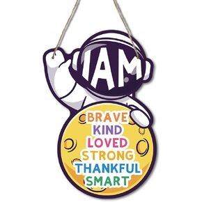 BSIKAIK Space Decor for Boys Room Space Themed Bedroom Decor Space Astronaut Door Sign Inspirational Quote Brothers Make the Best Friends Hanging Decor for Boys Room Nursery Playroom Wall Decor