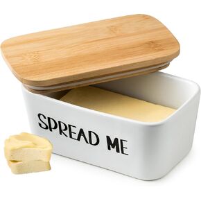 Gomakren Butter Dish Ceramic Butter Dish with Lid for Countertop, Airtight Covered Butter Container with Wooden Lid, Large Butter Keeper for Counter or Fridge, Suit for East West Coast Butter, Black in Kuwait