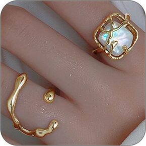 Vintage Pearl Ring for Women Adjustable Open Pearl Ring Stacking Pearl Cluster Rings Trendy Personality Pearl Statement Ring Sets Jewelry for Women Girls in Saudi Arabia