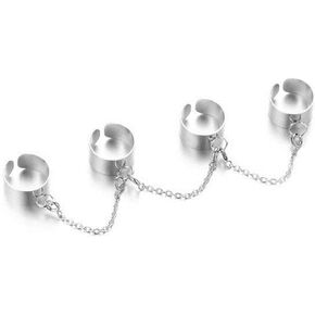 COLORFUL BLING Punk Chain Open Cuff Finger Rings Set Adjustable Hip Hop Belt Cross Stackable Statement Knuckle Ring Link Multiple Gothic for Women Men Party Jewelry