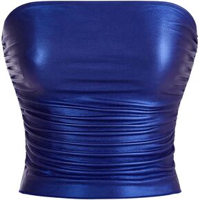 SOLY HUX Women's PU Leather Ruched Tube Top Strapless Sexy Party Clubwear Tops Going Out Streetwear