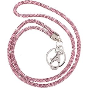 Fashion 34.8'' All Round Crystal Neck Strap Lanyard,Retractable Bling ID Badge Holder,Rhinestone Necklace Work Name Badge Reel Clip For Women(1PC,Pink)