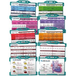Badge 5 Card Set - Doubled Sided Nurse ECG Interpretation Guide Rhythm Cheat Sheet EKG Telemetry Strips for ACLS Medical Cardiac Reference and Nursing Student Gift Accessories