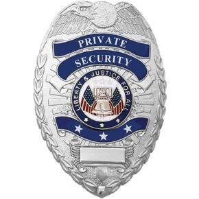 Ryno Gear's Private Security Officer Universal Oval Badge + Holder: Standard Leather Shield Case with, Hook Fastener, 2-5/8" x 3-5 (Oval Badge, Brass Badge)