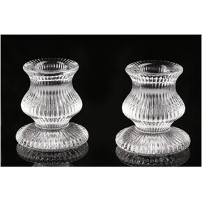 Clear Glass Candlestick Holders Taper Candle Holders Glass Taper Candle Holder for Table Centerpieces (2)