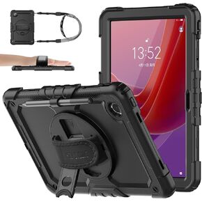 SEYMAC stock Case for Lenovo Tab M11 (TB-330FU/330XU) 11" Case with Screen Protector, Drop-Proof Protection with 360° Rotate Stand &Strap [Pen Holder] Case for Lenovo Tab, Black