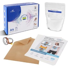DTF Transfer Film Powder Kit, All-in-One DTF Sublimation for Starter- 30 Sheets Direct to Film Transfer Paper & 8.8oz White Digital Hot Melt Adhesive DTF Powder for All Color Fabrics