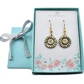 Sunflower Earrings in 24K Gold Plated Pewter. Sunflower Earrings. Sunflower Gifts. Sunflower Jewelry. Sunflower Charm. Sunflower Earrings for Women. Hypoallergenic Jewelry.