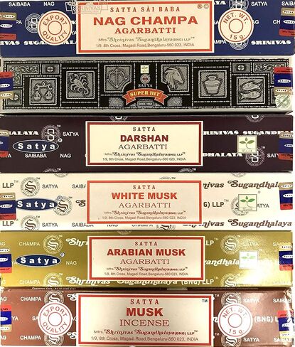 Nag Champa Incense Stick Packs - Assorted Fragrances - Hand Rolled & Non-Toxic - Perfect for Meditation and Relaxation - Home Fragrance Gift Pack - 15g, Set of 6 Aromas ( Sacred Pack ) in Kuwait