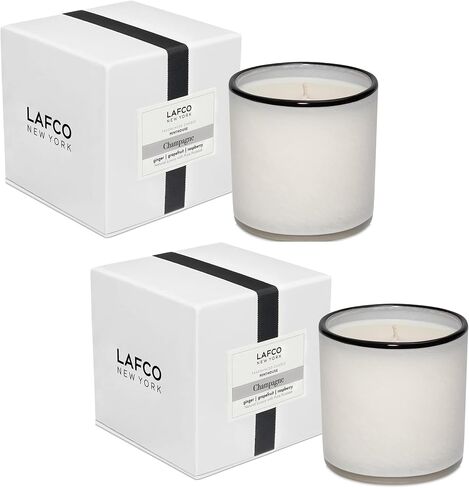 شمعة LAFCO New York المميزة، شامبانيا - 15.5 أونصة، عبوتان - وقت حرق لمدة 90 ساعة - وعاء زجاجي منفوخ يدويًا قابل لإعادة الاستخدام - صنع في الولايات المتحدة الأمريكية in Kuwait