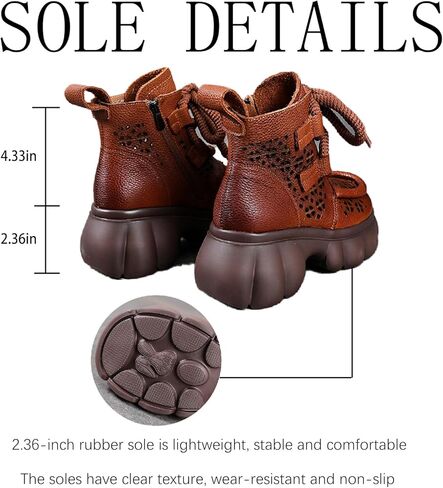 Women's Genuine Leather Lace Up Platform Gladiator Sandals With Side Zipper Comfortable Breathable Closed Toe Lug Sole Chunky Heel Summer Hollow Y2K Ankle Boots in Kuwait