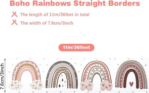 Boho Bulletin Board Border Rainbow Bulletin Board Borders Rainbow Straight Borders with Polka Dots and Hearts Classroom or Home School Decoration (Rainbow,36 Feet) in Saudi Arabia