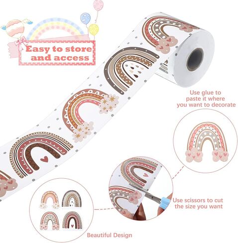 Boho Bulletin Board Border Rainbow Bulletin Board Borders Rainbow Straight Borders with Polka Dots and Hearts Classroom or Home School Decoration (Rainbow,36 Feet) in Saudi Arabia