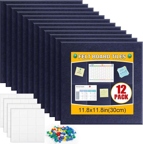 12 PCS Large Cork Boards Alternative，36"x48" Reusable Felt Wall Tile with 70 Pins,64 Safe and Removable Non-Marking Adhesives,Bulletin Boards for Walls, Office, Classroom，Living Room, Dartboard-Blue in Saudi Arabia