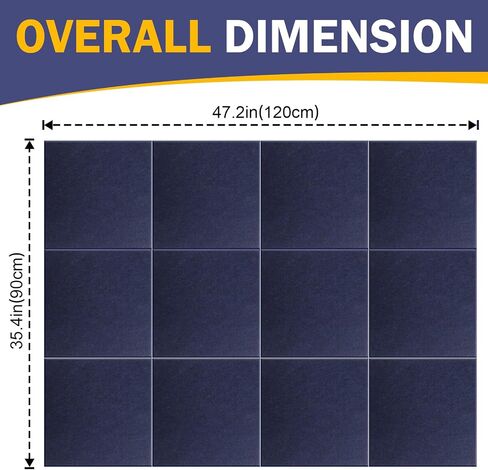 12 PCS Large Cork Boards Alternative，36"x48" Reusable Felt Wall Tile with 70 Pins,64 Safe and Removable Non-Marking Adhesives,Bulletin Boards for Walls, Office, Classroom，Living Room, Dartboard-Blue in Saudi Arabia