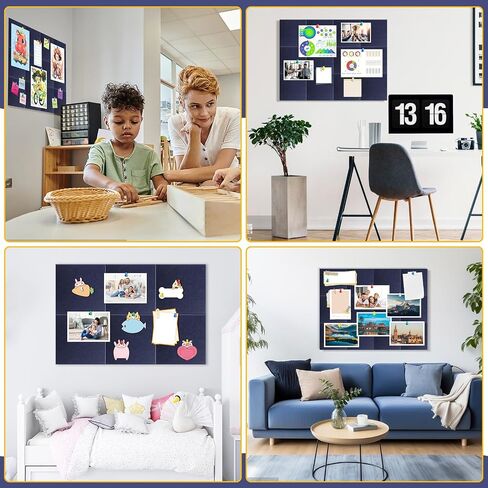 12 PCS Large Cork Boards Alternative，36"x48" Reusable Felt Wall Tile with 70 Pins,64 Safe and Removable Non-Marking Adhesives,Bulletin Boards for Walls, Office, Classroom，Living Room, Dartboard-Blue in Saudi Arabia
