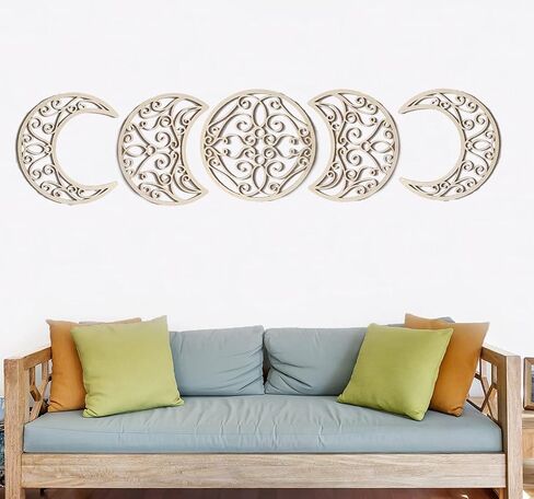 LMONMOO Moon Decoration Wall Decor - 5 Pieces Moon Phase Wall Hanging Decor Moon Wall Art Decoration Boho Bedroom Decor Spiritual Home Wall Decoration (Wood color) in Saudi Arabia