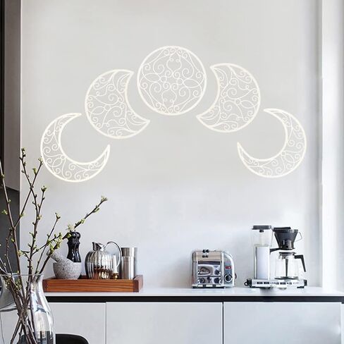 LMONMOO Moon Decoration Wall Decor - 5 Pieces Moon Phase Wall Hanging Decor Moon Wall Art Decoration Boho Bedroom Decor Spiritual Home Wall Decoration (Wood color) in Saudi Arabia